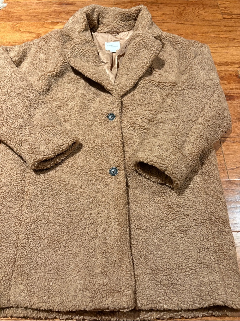Daily Ritual Y2K Women's Plush Teddy Coat - Tan SZ M